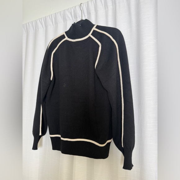 Baltic Born Harrington Sweater Black White Contrast Trim Mock Neck | NWT Size S - Picture 12 of 17